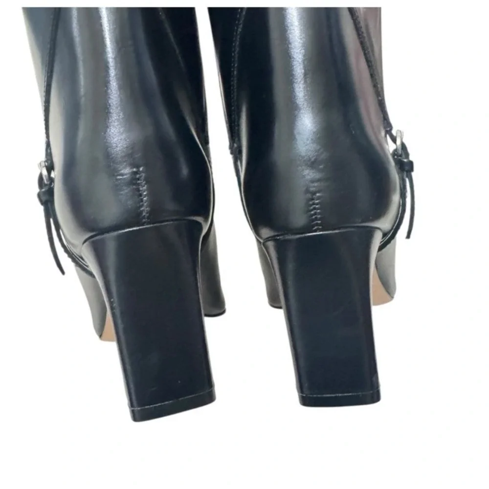 New Reformation Gaelle Knee Boots Sz 9 Black Leather New Buckle Detail Tall Heel